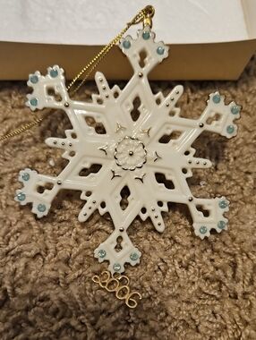 Lenox White Snowflake Ornament with Light Blue Accents